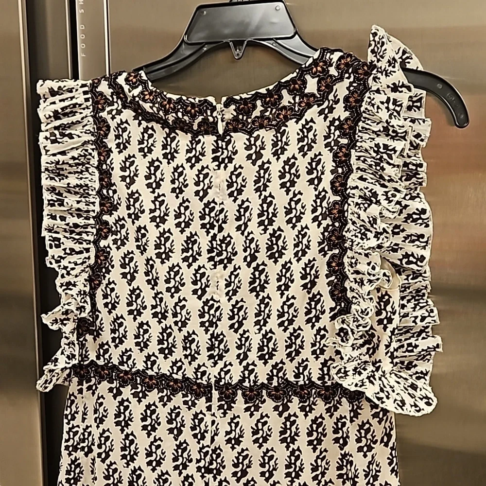 💕TORY BURCH Amita Appliquéd Printed Cotton Maxi Dress Ivory Guru Border Print 0